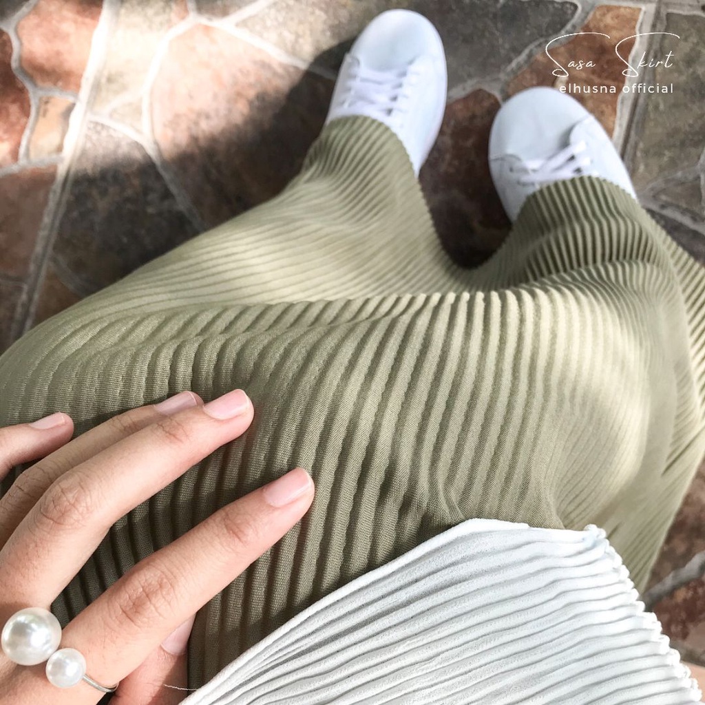[𝐄𝐥𝐡𝐮𝐬𝐧𝐚] Sasa Skirt Rok Wanita Plisket Lidi Span Ootd Premium H Line