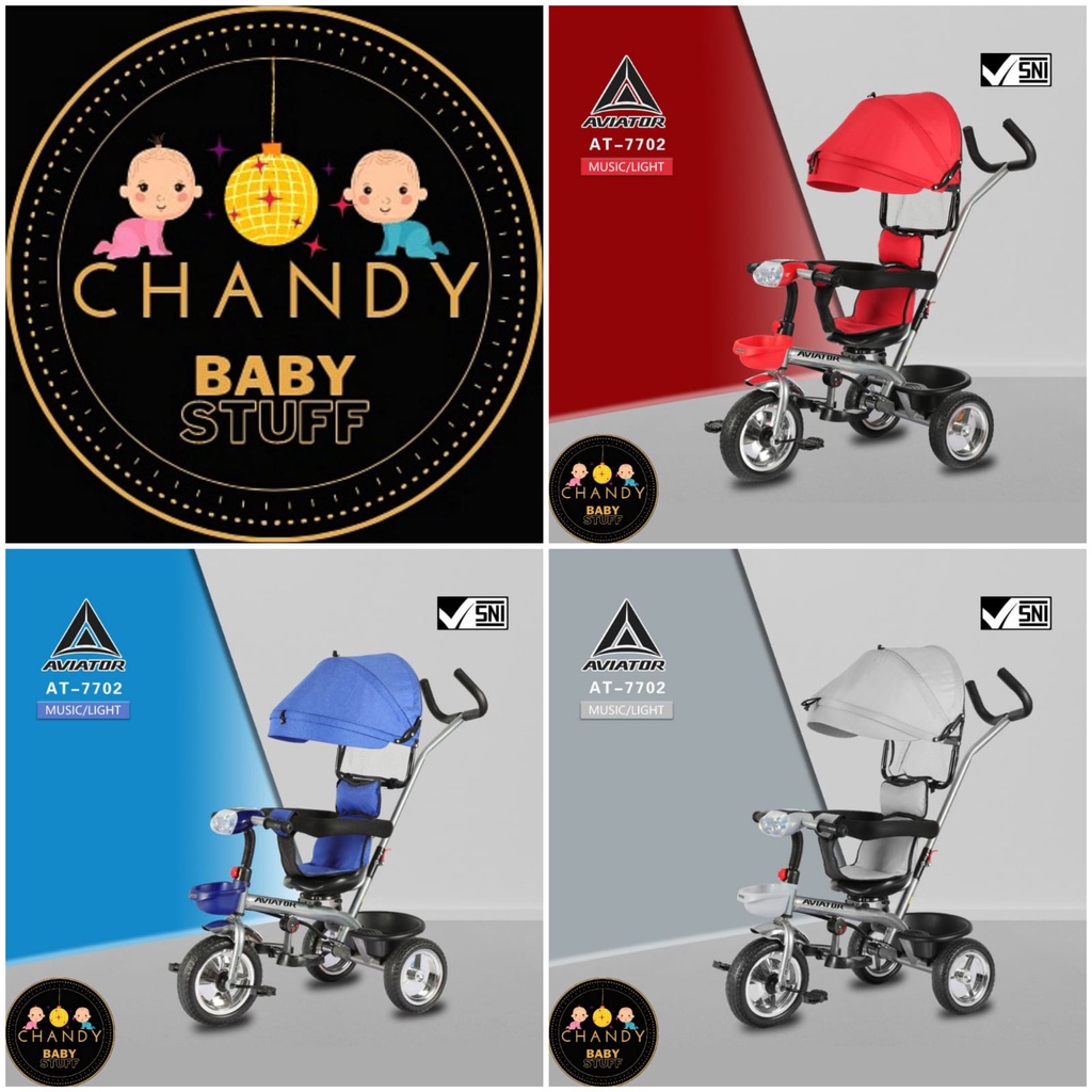 SEPEDA ANAK RODA TIGA TRICYCLE AVIATOR AT 7702 ( KURSI BISA PUTAR, LAMPU DAN MUSIK )