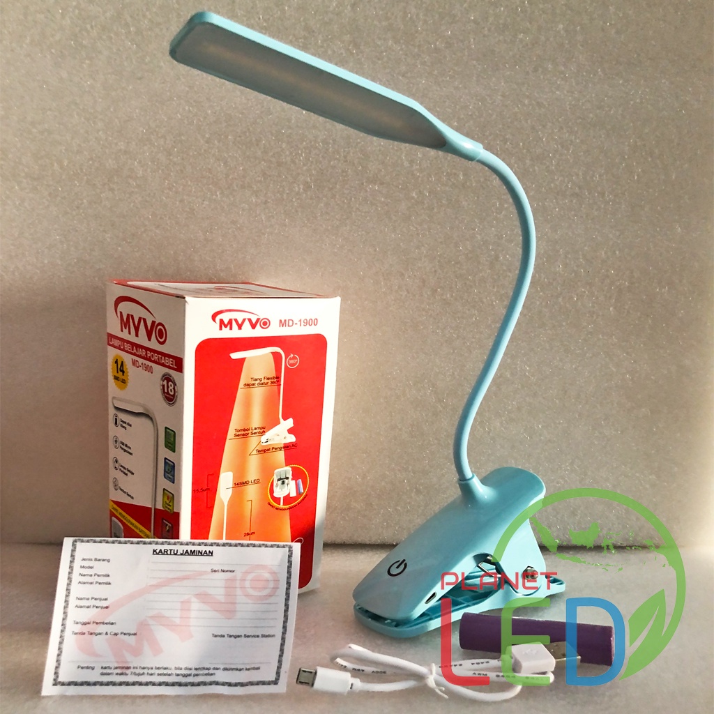MYVO LAMPU BELAJAR JEPIT MEJA SENTUH DAN USAP TERMURAH UNIK LUCU WARNA WARNI MD-1900 DESK LAMP RECHARGEABLE TOUCH PLANET LED-Biru