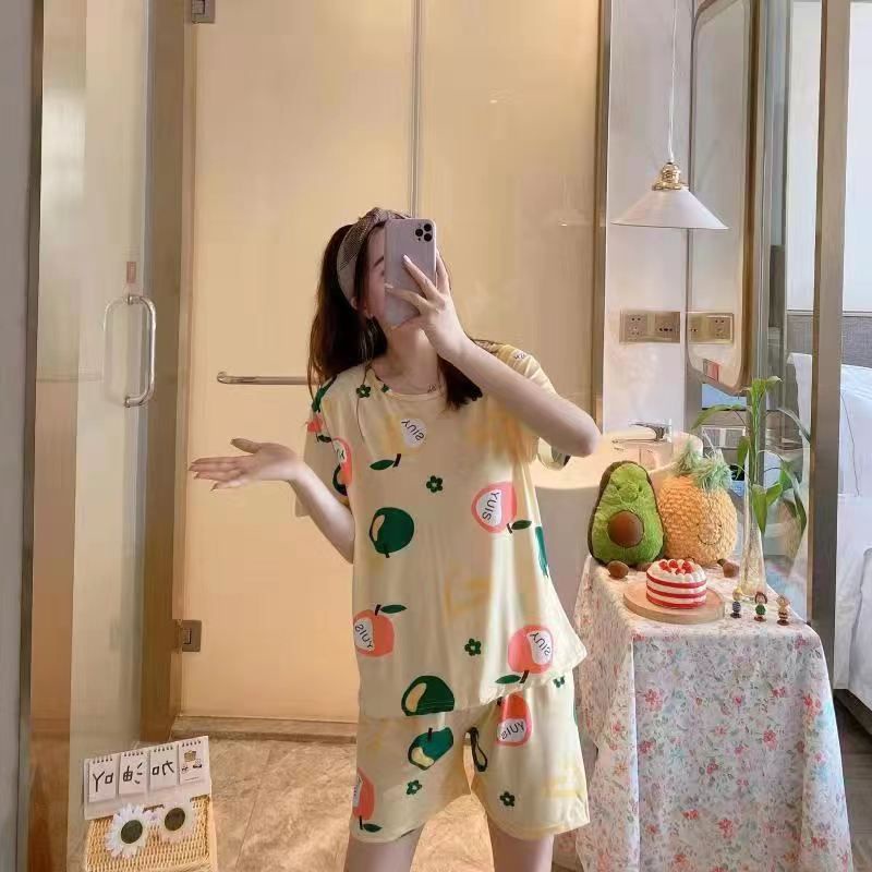 Piyama Baju Tidur Import Wanita Fashion Sleepwear Spandex Stelan Rumah Baju Santai Celana Pendek z-HP-Fruits Cream