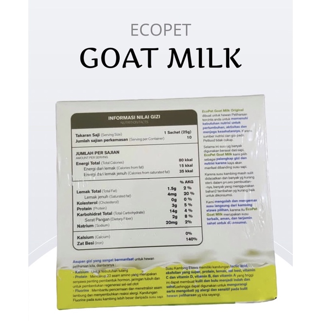 ECOPET GOAT MILK SUSU ANJING KUCING (ECER 1 SACHET 20gr)