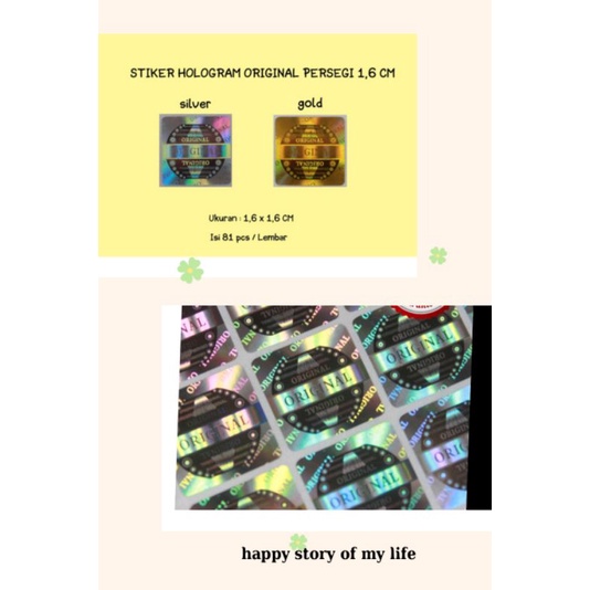 

Khusus Paket Stiker Hologram persegi Uk 1.6 cm x 1.6 cm warna gold /silver