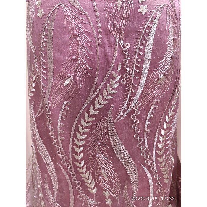 Kain Tile Brokat Salur Mutiara - Pink