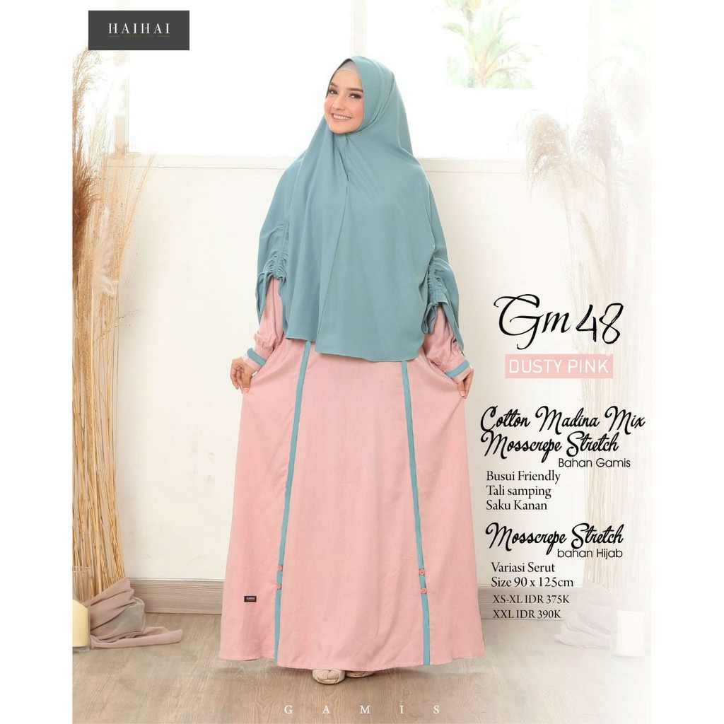 SET GAMIS HAIHAI HAITWO GM 48 DUSTY PINK SETELAN HIJAB KHIMAR SYARI PREMIUM DRESS BAJU BUSANA MUSLIM