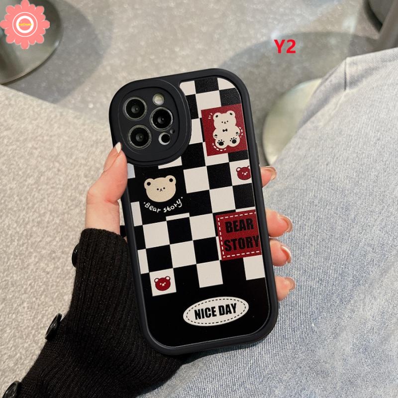 Lovely Bear Smiley Case Redmi 12C 9 9A 9T 10 10C 9C Redmi Note 10 10s 10pro 11 11s 8 9 9s 9pro 11 Pro Mi POCO X3 Pro POCO M3 X3 NFC Senyum Lucu Motif Kotak-Kotak Plaid Soft Cover