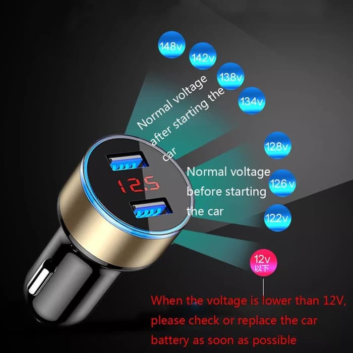 Charger Mobil 3,1A Led Dual Usb Car Fast Charging Indikator Voltmeter