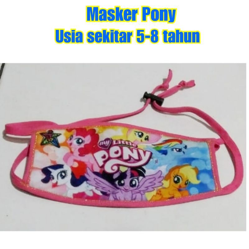 Masker kain mulut anak perempuan cewek anti debu polusi karakter motif gambar kartun Pony pink kecil
