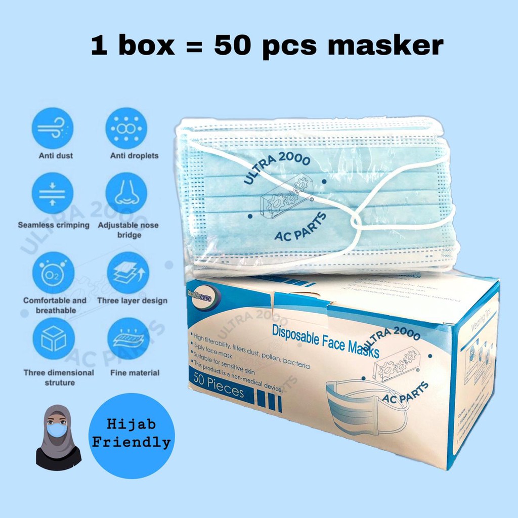 Masker Hijab 3 Ply Medis Bedah Headloop 3Ply Disposable Surgical Mask Shopee Indonesia
