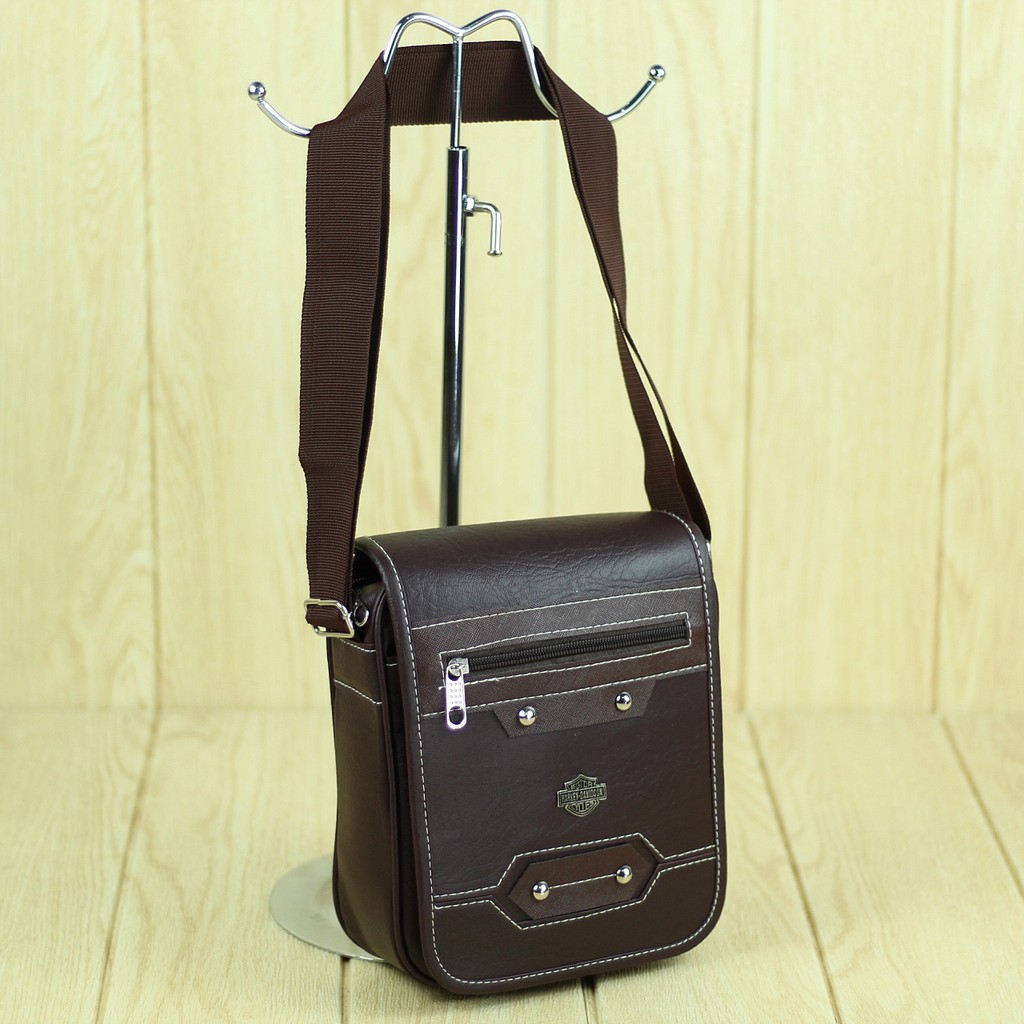 Tas Selempang Kulit Tanggung Coklat Sling Bag Simple Pria Hang Out Kerja