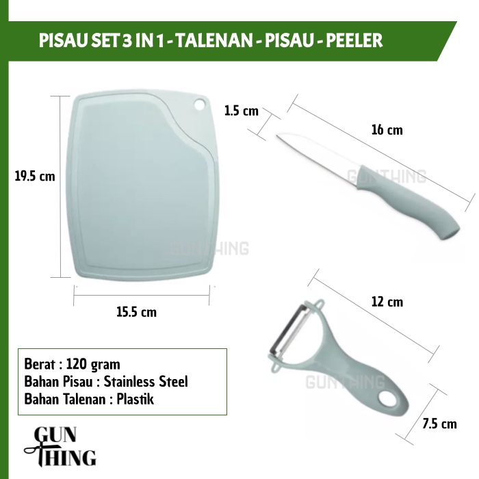 Pisau Set Ceramic 3 in 1 Talenan Pisau Peeler/Pengupas Buah Ceramic warna RANDOM, MURAH