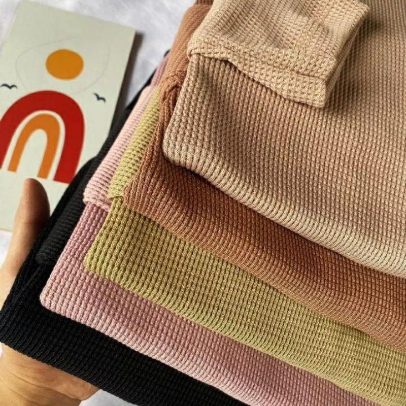 Kaos Wafer Premium/Kaos Rib Wafer Premium/Kaos Wafer Lengan Panjang Wanita/Kaos Waffle