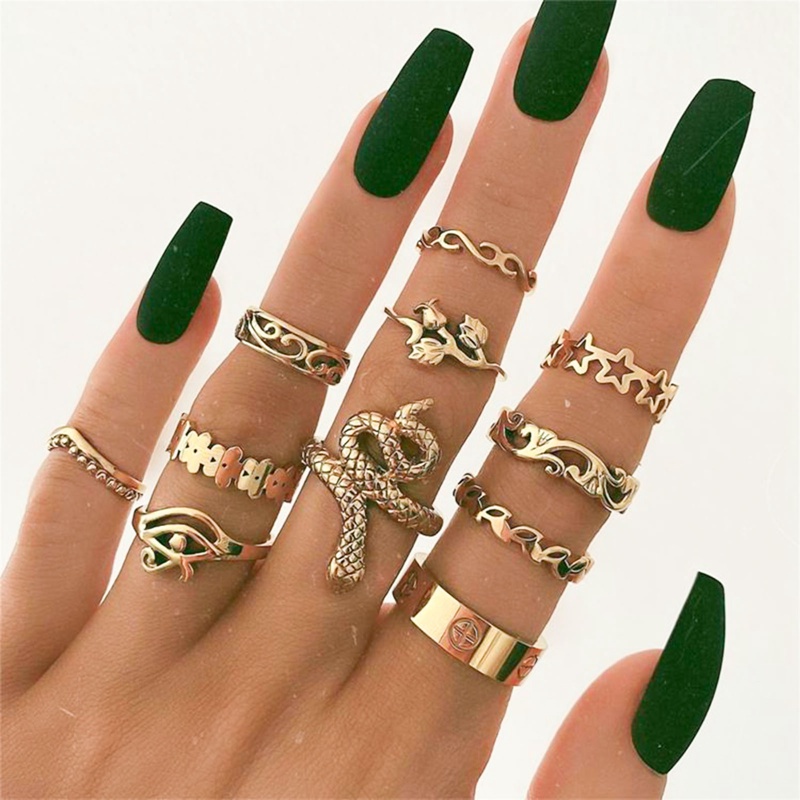 Bohemia 11 Pieces Rings Sets Women Jewelry For Holiday Gift 2020 New Popular Eye Snake Shape Trendy Rings Rings Sets