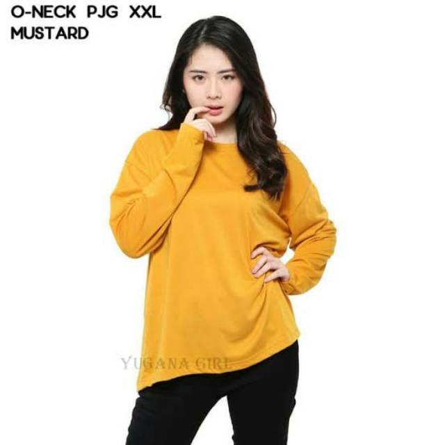 Kaos oblong lengan panjang kuning mustard unisize / Baju polos Kaos Pakaian lengan panjang