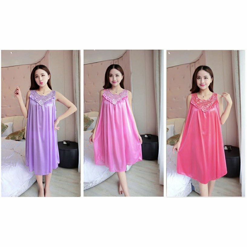 Dress Piyama Happy Baju Tidur Wanita Bahan Satin Sutra Sexy Import /Baju Tidur Dress Babydoll