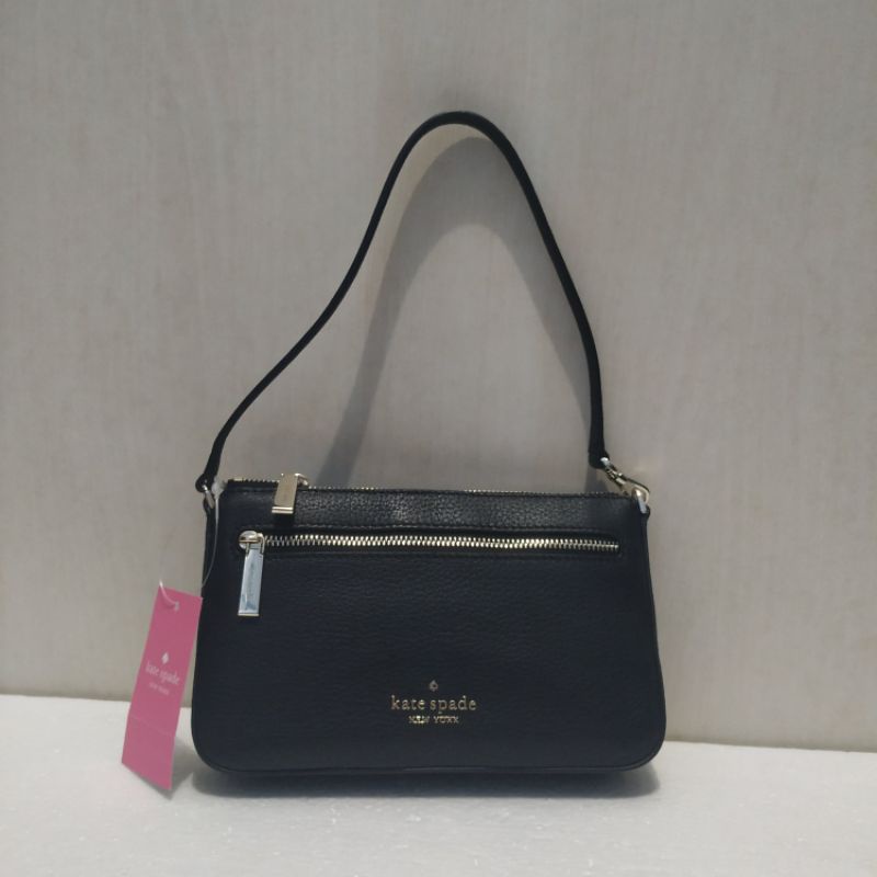 Tas Kate KS Spade Original Leila Pebbled Leather Convertible Pouch Shoulder Wrislet K6088 Black