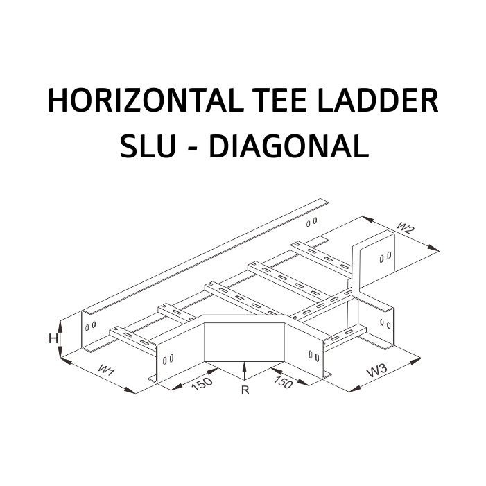 Horizontal Tee Ladder SLU Diagonal W100 x H50 x R150, 300, 450, 600 HDG Plat 1,8mm