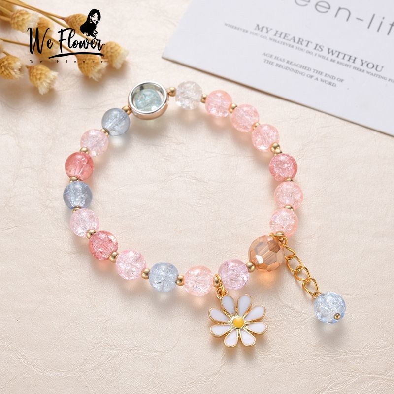 WE FLOWER FORTUNE We Gelang Tangan Manikmanik Kristal Aksen Bunga Daisy Pembawa Keberuntungan Untuk Wanita