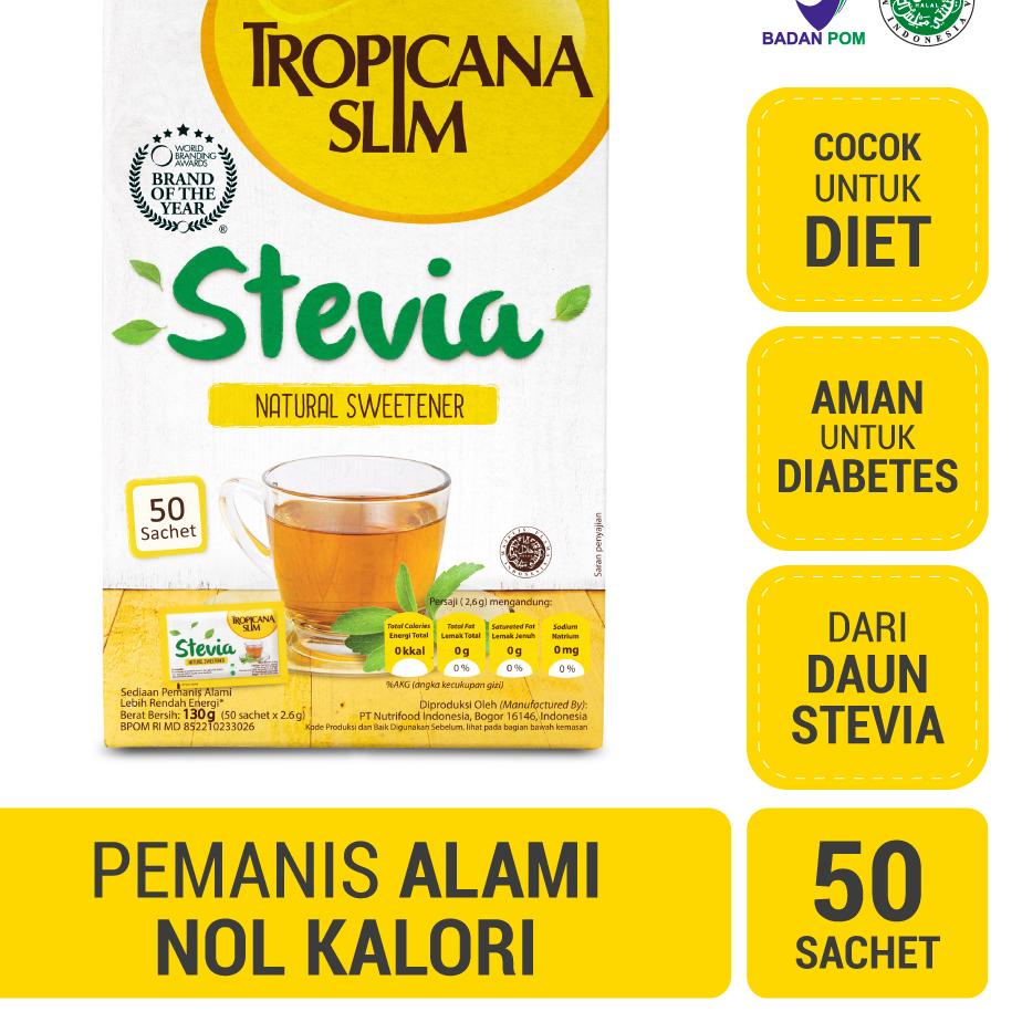 

Tropicana Slim Sweetener Stevia 50 sachet - Pemanis Alami untuk Batasi Gula ン