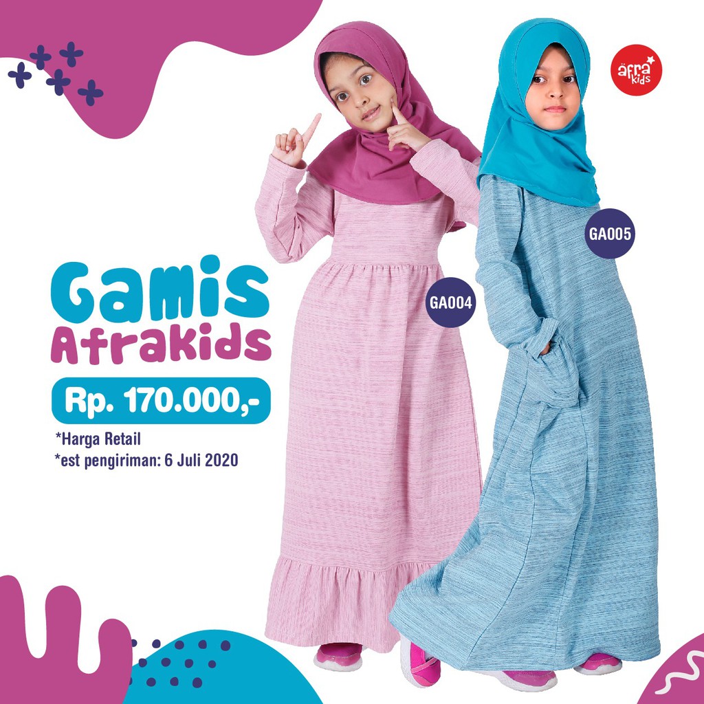 Gamis Anak Muslim AFRAKIDS GA004, GA005 ( Pink &amp; Biru) Bahan Adem, Cocok Untuk Anak