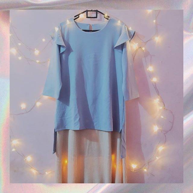 Preloved Baju Dress - Terusan Baby Blue Cream (100% original butik muslimah)