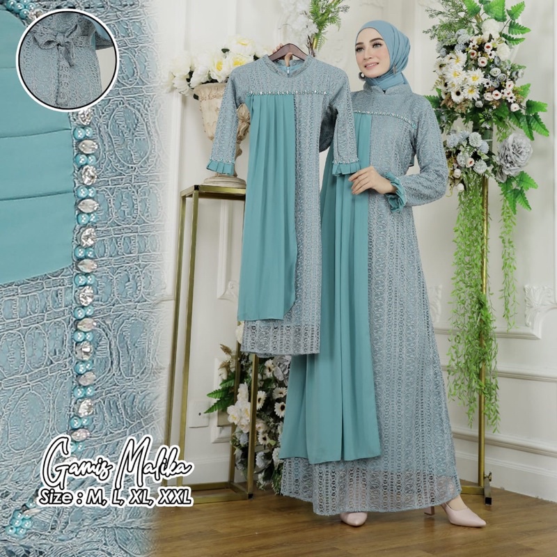 AZURA SCRAF / Gamis Malika Couple Ibu dan Anak / Gamis Modern Couple / Gamis Brokat Malika Original / Gamis Kekinian / Gamis Couple / Gamis Anak / Gamis Dewasa / Gamis Premium