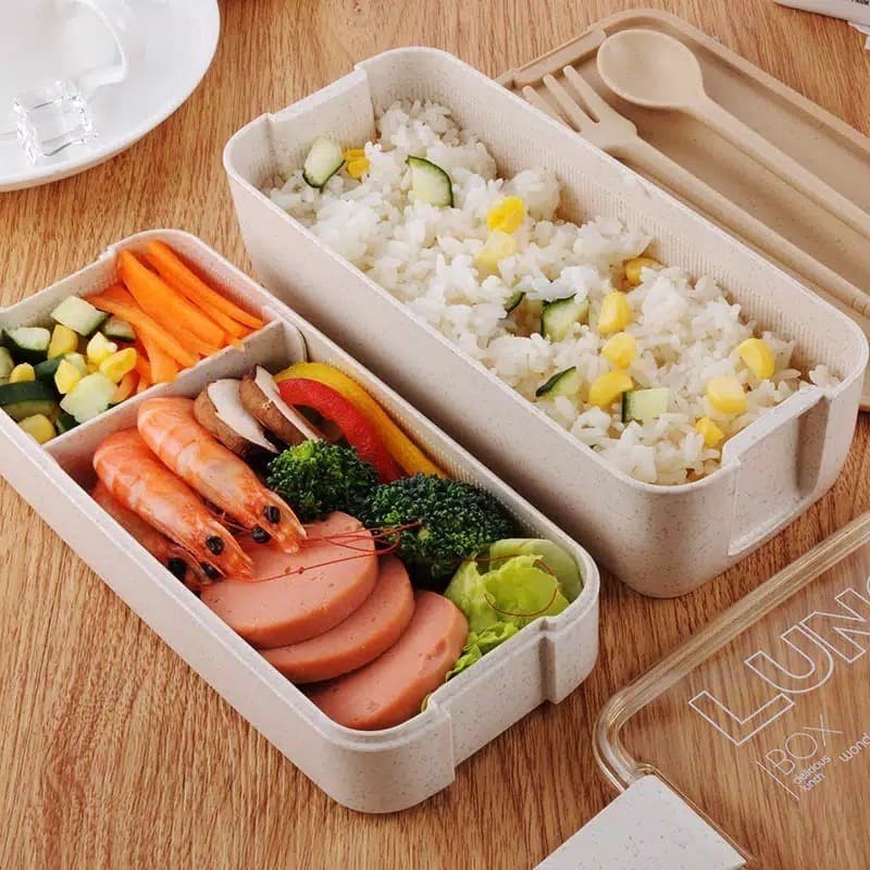 KOTAK MAKAN LUNCH BOX DOUBLE LAYER WHEAT STRAW 750ml SEHAT DAN RAMAH LINGKUNGAN