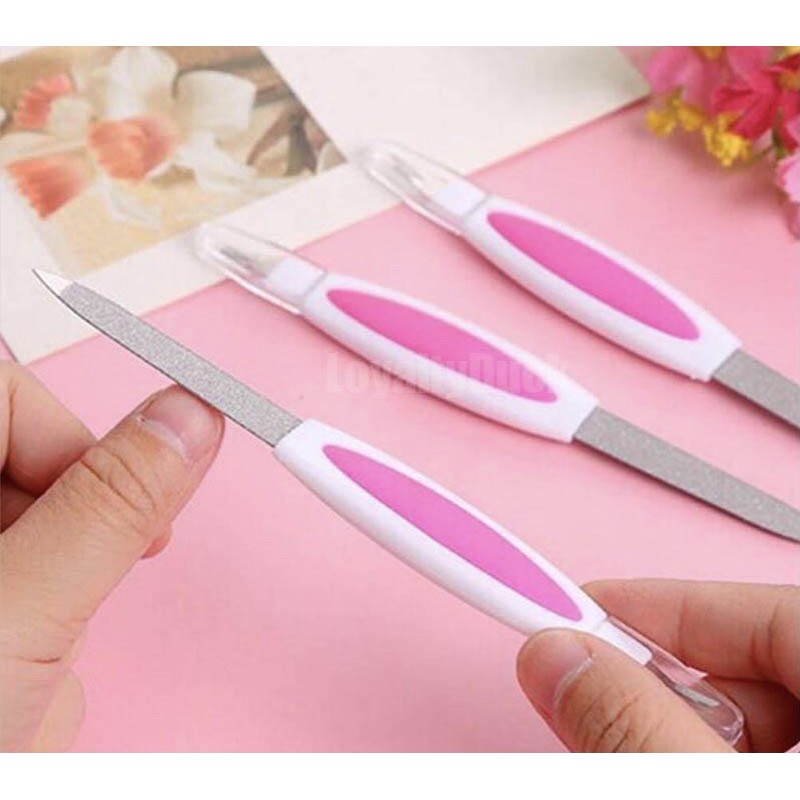 kikir 2 sisi lidah ular kikir nail file stainless steel manicure fork buffer nail art