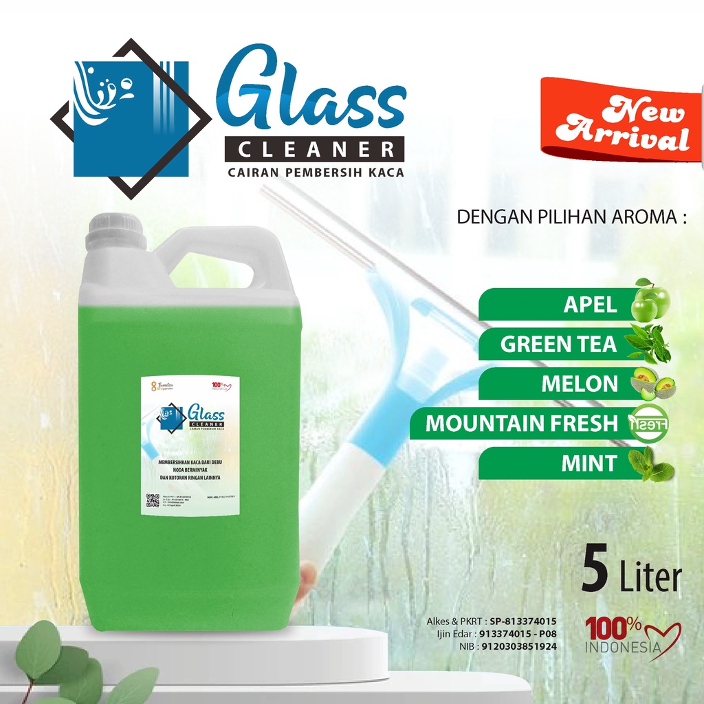 Cairan Pembersih Kaca Glass Cleaner Aroma Segar Kemasan 5 Liter Jerigen  + Bubble Wrap