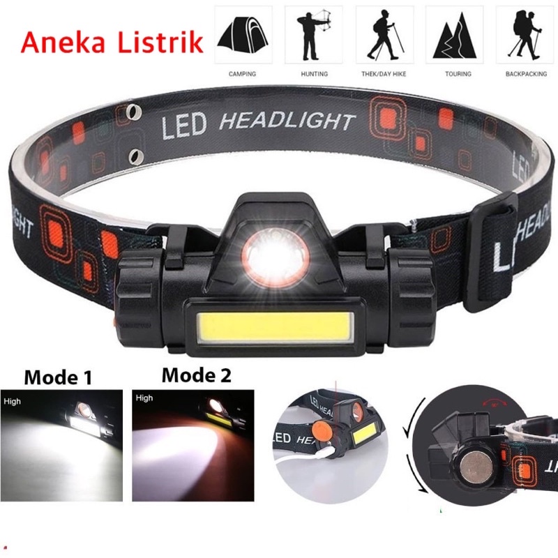 SENTER KEPALA LED CAS XPE SUPER TERANG MURAH HEADLAMP COB RECHARGEABLE PLUS MAGNET