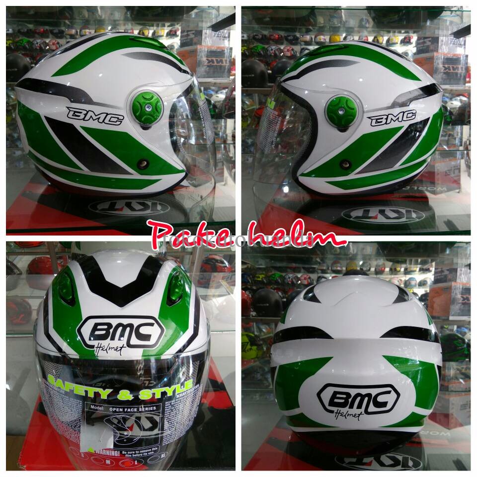 HELM BMC HALF FACE HELM BMC MILAN #1 WHITE GREEN