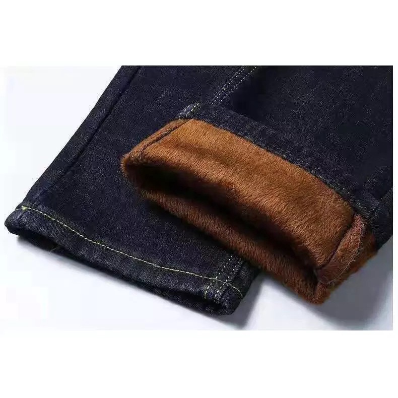 Celana jeans thermal pria musim dinginWinter thermal jeans pants men