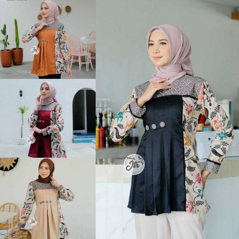 Baju Batik Wanita Modern Atasan Blouse Batik Kerja Kantor Wanita Motif Mayang