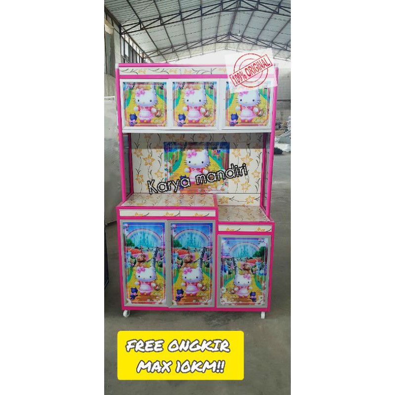 RAK PIRING 3P RODA KAKI RODA TIANG WARNA ALUMINIUM KACA KARAKTER BAWAH KERAMIK