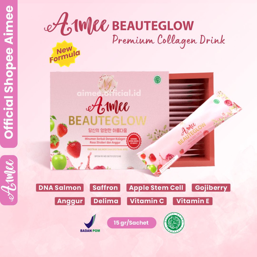 Aimee Collagen Drink Dna Salmon Safron Apple Stemcell 15 Sachet 15 Gram Premium Minuman Kolagen Cola