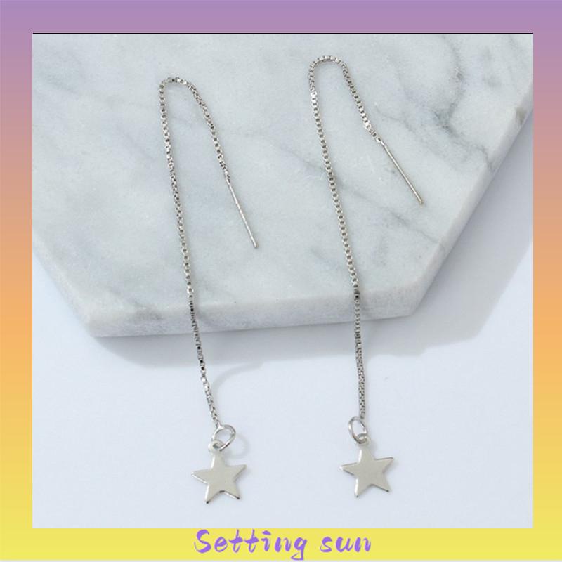 2Pcs Anting Korea Wanita Panjang Model Tusuk Tindik Rantai Rumbai Earring Perhiasan Fashion TN