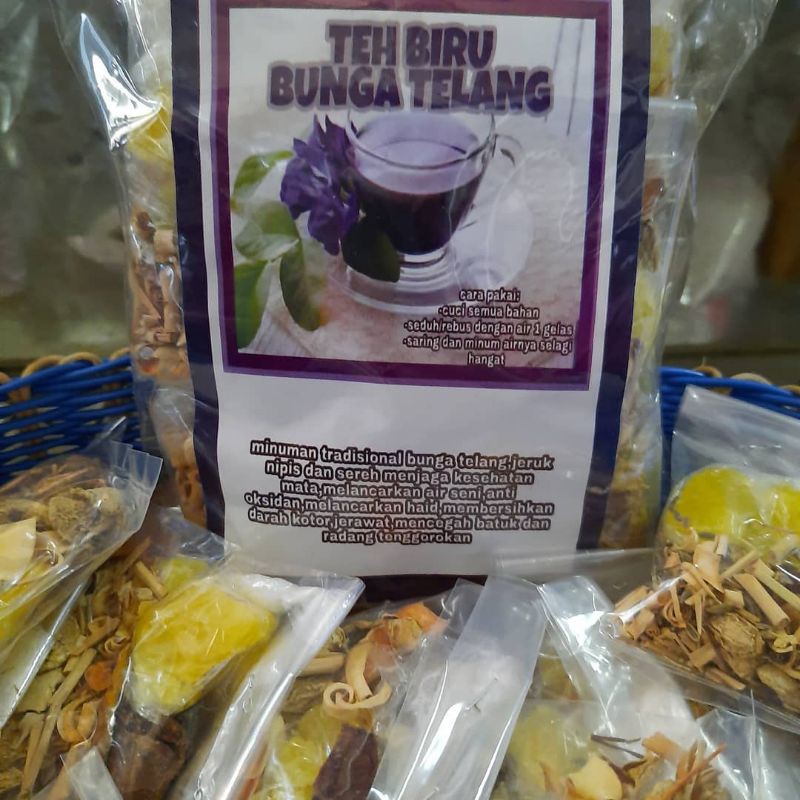 

wedang teh biru bunga telang rempah asli isi 10 plus gula batu