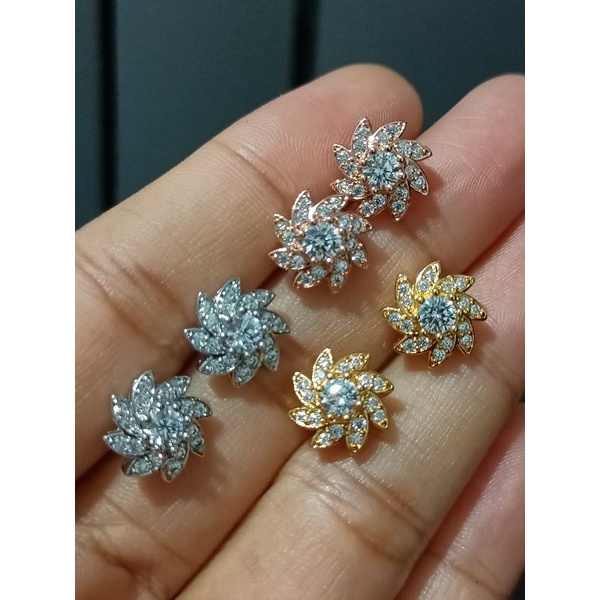 Anting titanium tusuk l,model replika berlian mata zircon,tidak berkarat,tidak gampang luntur,awet