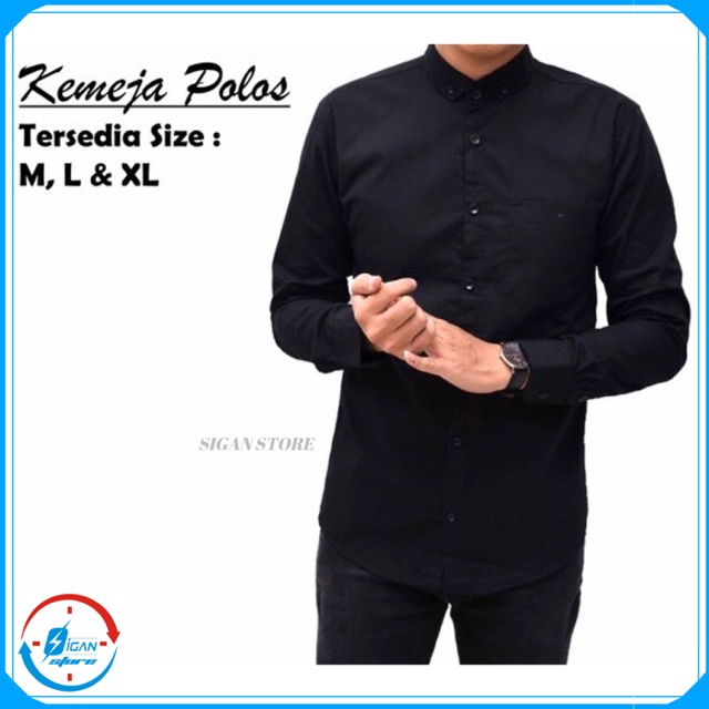 Kemeja Formal Pria Polos Lengan Panjang Bahan Katun - Hitam