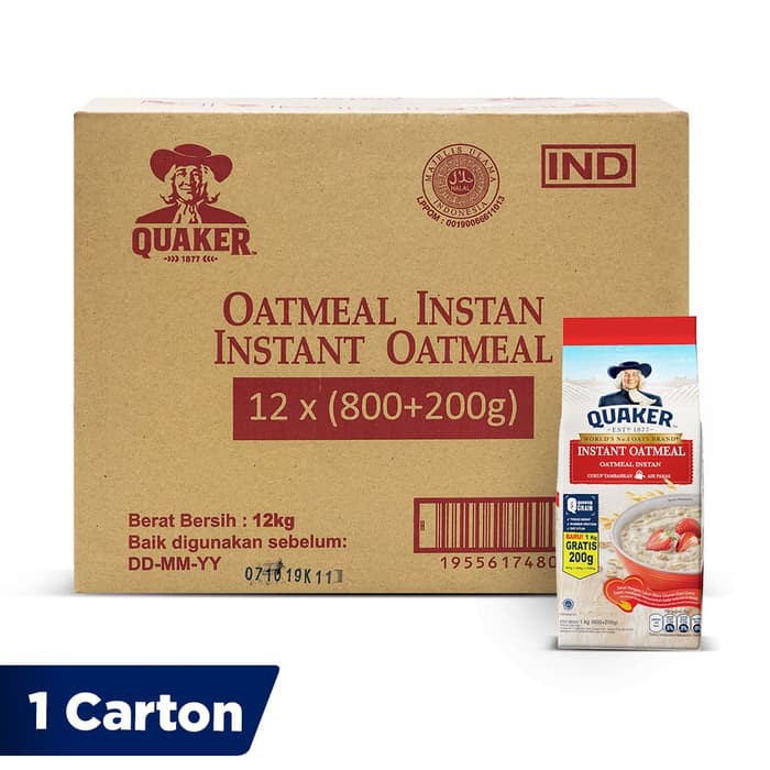 

Quaker Instant Oatmeal Large Pack 800g+200g [1 Carton - 12 Pcs]