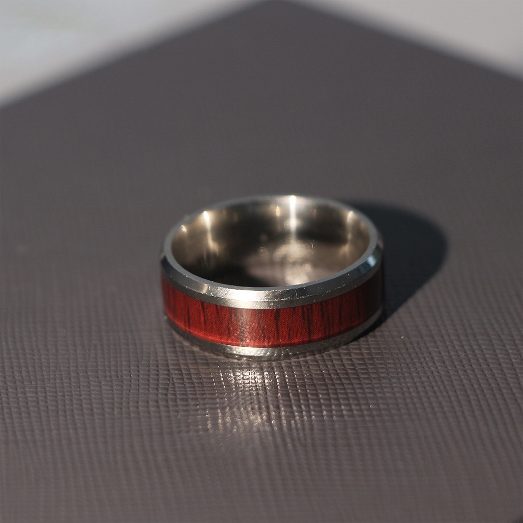 Hu Hu Hu Hu Hu Alat Bantu Pasang Kacamata♡ Cincin Bahan Titanium Steel Motif Kayu Untuk Hadiah Valentine