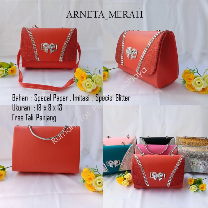 TAS PESTA ARNETA MODEL CLUCTH DAN SELEMPANG TERKESAN MEWAH DAN ELEGAN