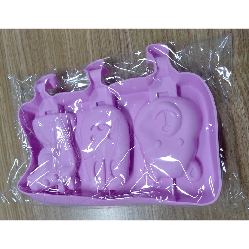 Cetakan Es Krim 3 Hole Silicone Mold Dessert with Popsicle Sticks - M003 - Purple