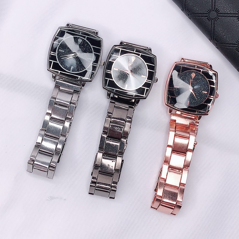 JAM TANGAN KASUAL CEWEK WANITA WACTH TERBARU TALI STAINLESS STEEL RANTAI CRYSTAL KRISTAL PREMIUM W14