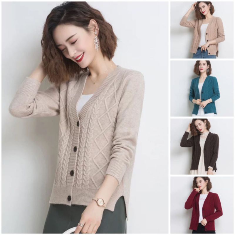 RAJUT KNIT IMPORT CARDIGAN MOTIF KEPANG CABLE KNIT