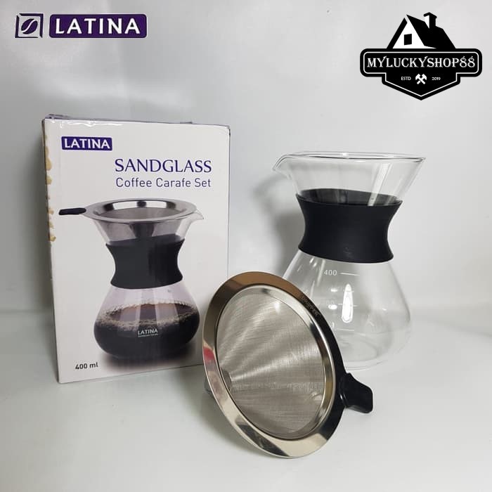 Latina Sandglass Carafe Set Stainless Metal Dripper and Server 400ml