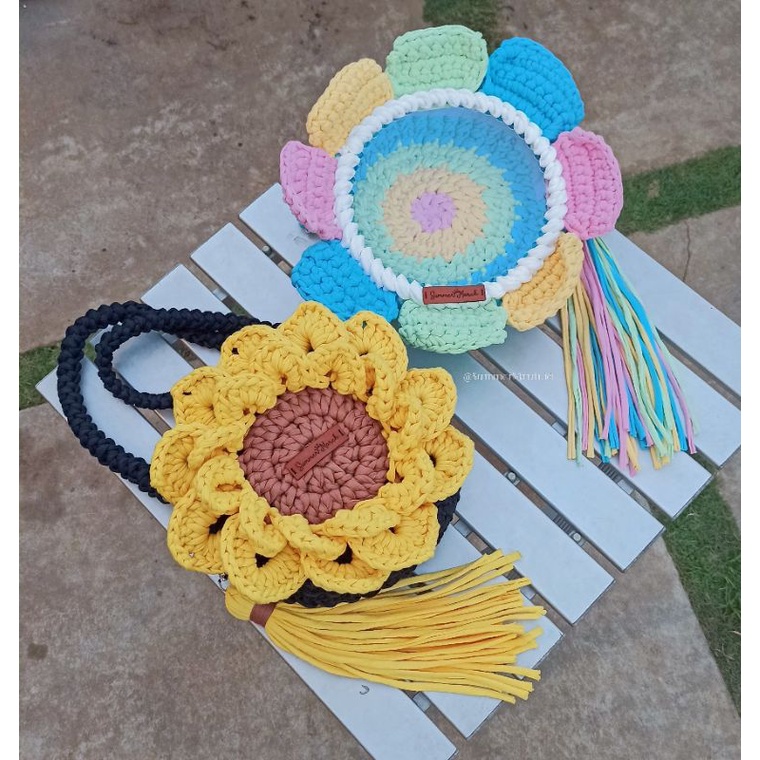 Flower Bag Summer March Akrilik Tas Bunga Rajut Handmade