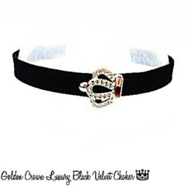 Golden Crown Luxury Black Velvet Choker Necklace | Kalung Handmade Premium Collection