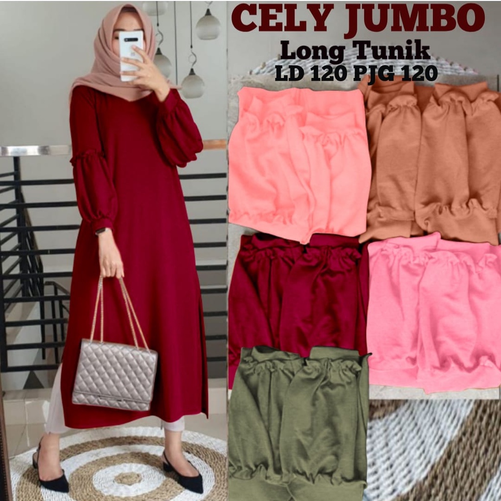 GR LONG TUNIK CELY JUMBO PREMIUM TUNIK BABYTERRY TANGAN BALON