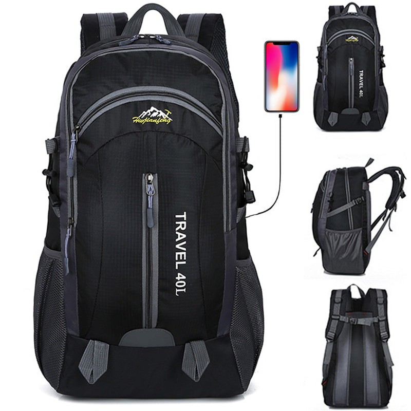 Tas Gunung Travel Outdoor Adventure Waterproof 40L with USB Charger Port - ST31 - 7RTP1BBK Black