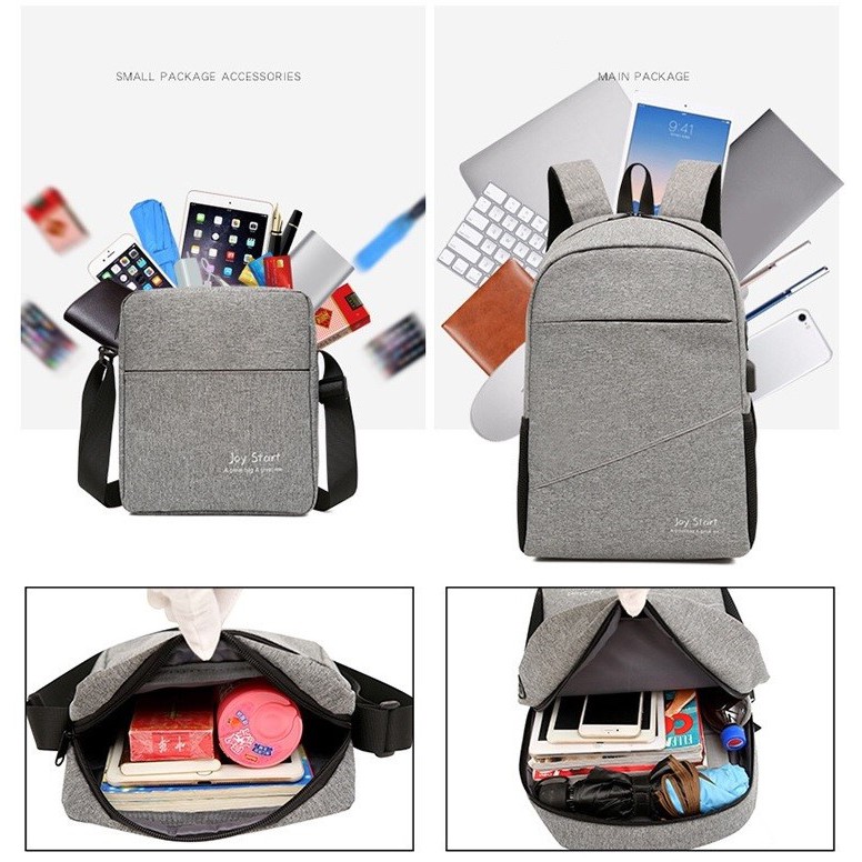 2 in 1 Backpack Laptop USB Port + Tas Selempang Joy Start - BL004